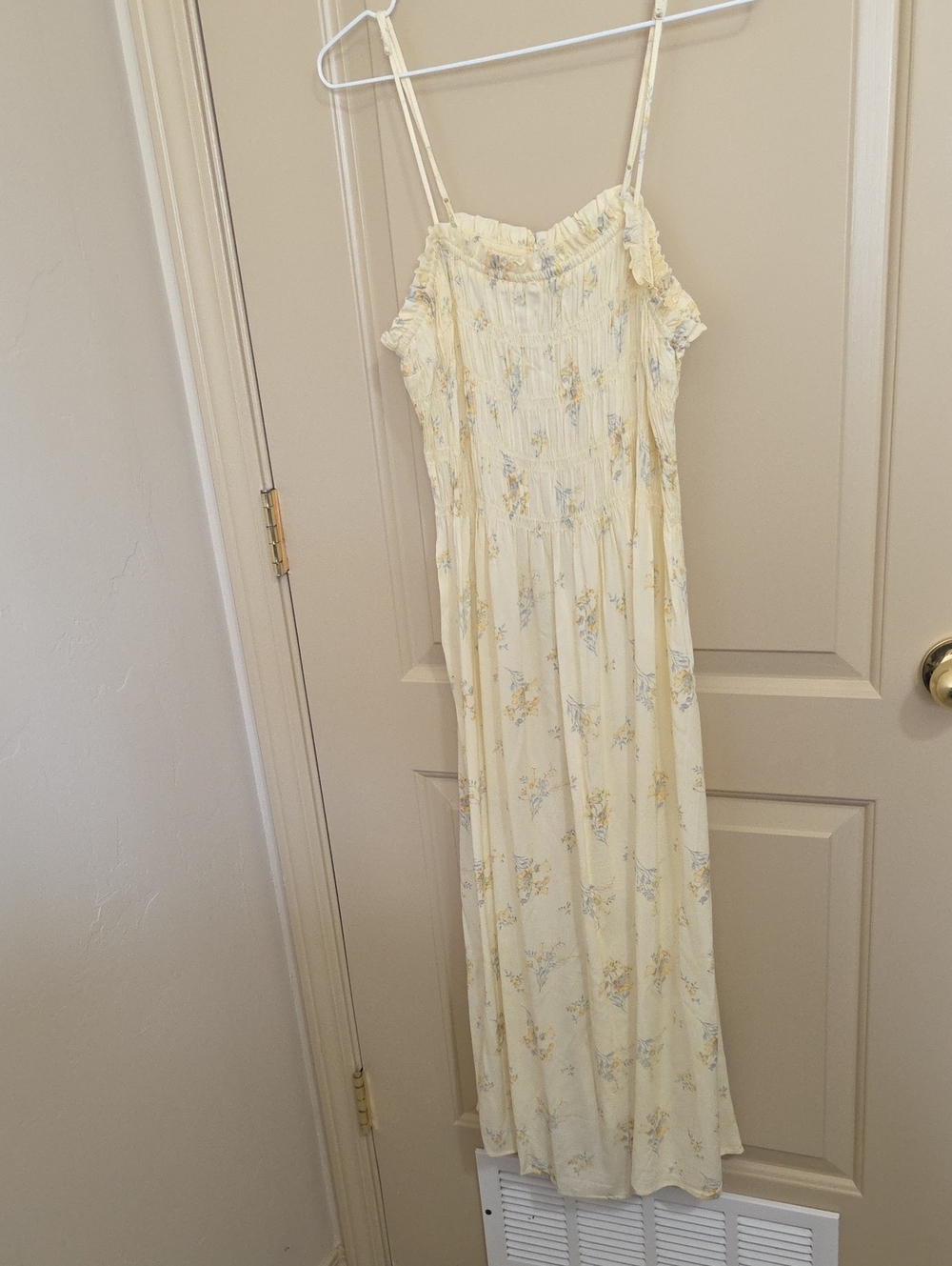 H&M Pale Yellow Floral Dress with Smocked Bodice